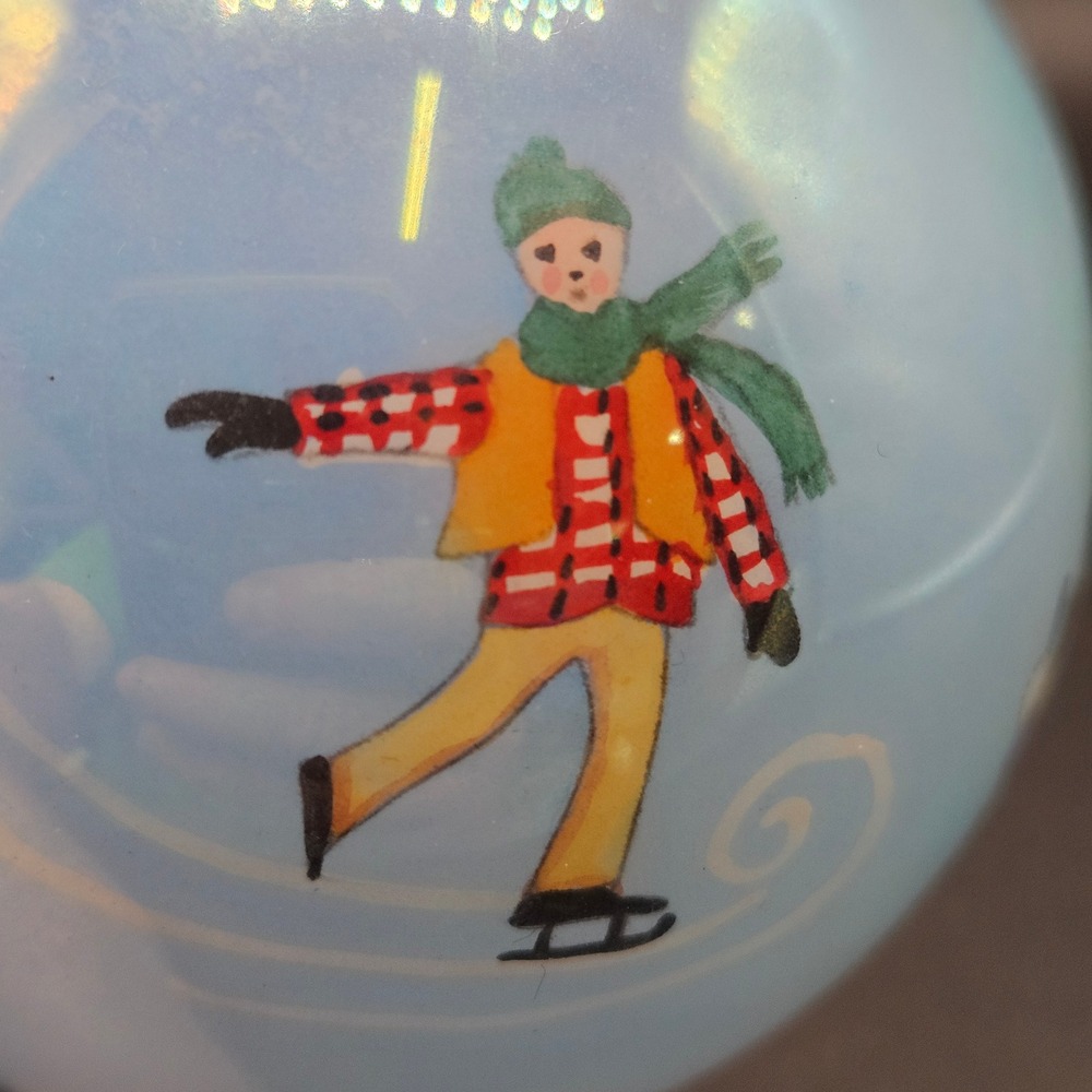 Vintage 2002 Pier 1 Hand Painted Glass Ice Skating Ornament Li Bien Style Blue - Picture 4 of 10